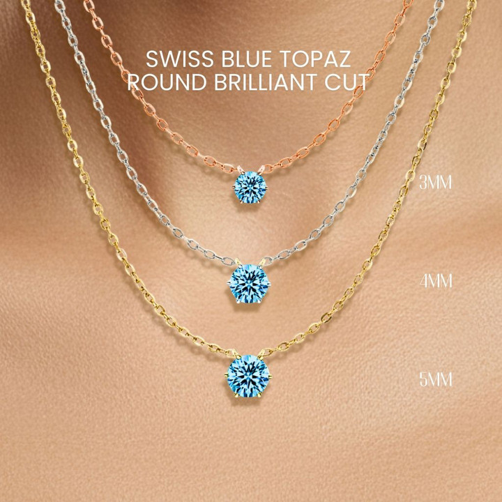 Swiss Blue Topaz Necklace - Sterling Silver, Classic Setting by GEORGE