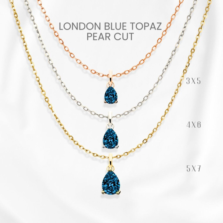 Collar con colgante de topacio azul de Londres en forma de lágrima | Plata de ley y baño de oro