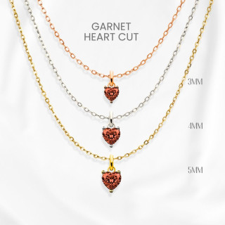 Genuine Garnet Heart Necklace | Minimalist 925 Sterling Silver