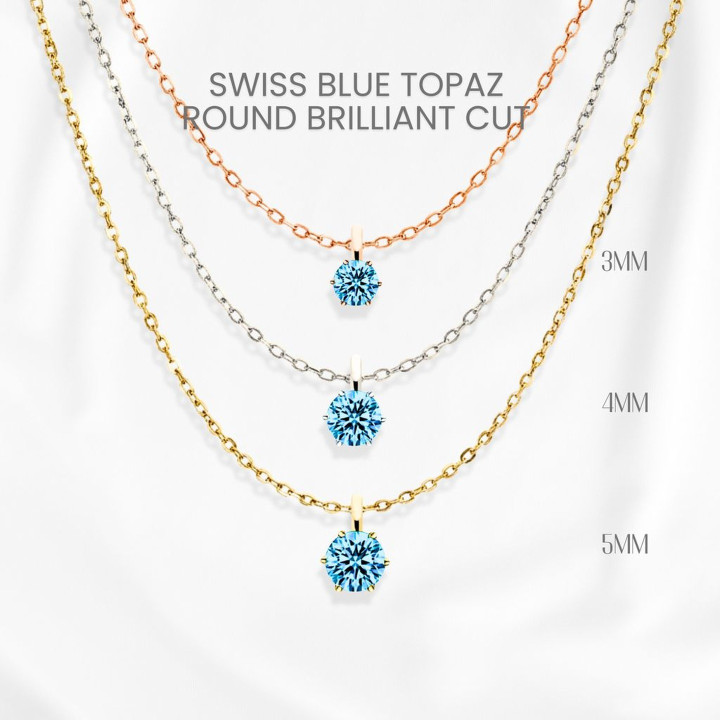 Collar de topacio azul suizo | Plata de ley 925, colgante GEORGE
