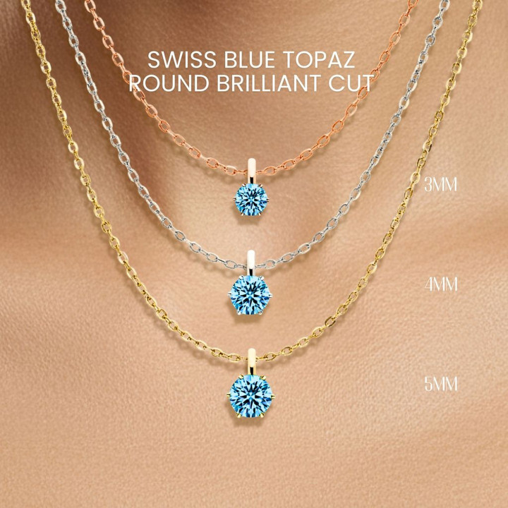 Collar de topacio azul suizo | Plata de ley 925, colgante GEORGE