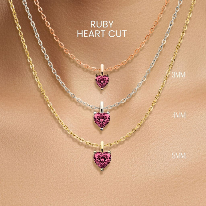 Collar con colgante de corazón de rubí | Plata de ley 925, chapado en oro