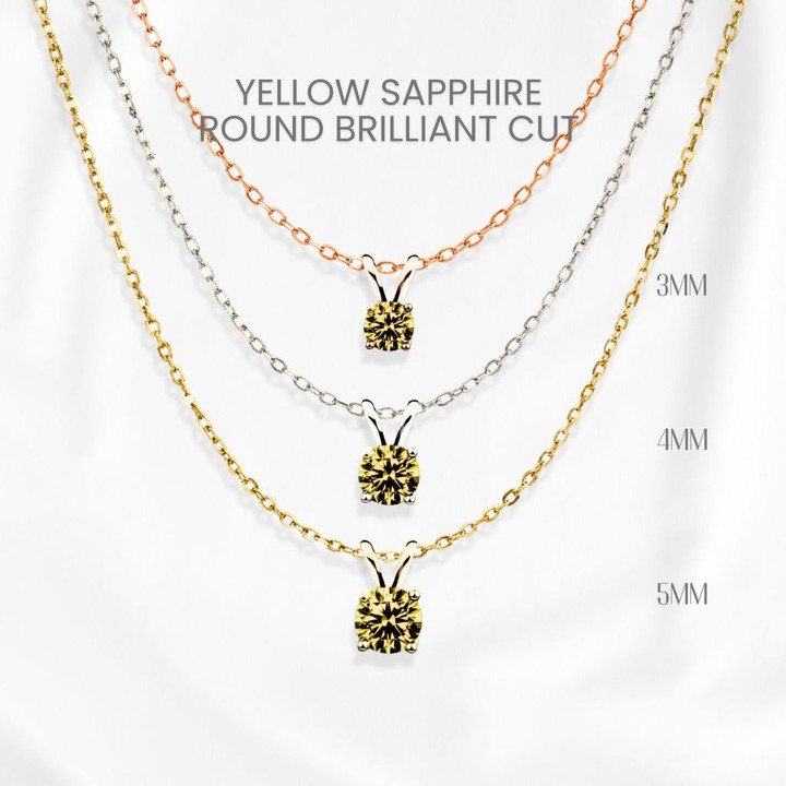 Collar de zafiro amarillo | Plata de ley 925, engaste de cuatro puntas