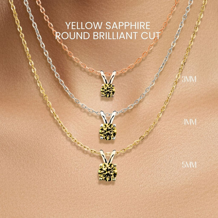 Collar de zafiro amarillo | Plata de ley 925, engaste de cuatro puntas
