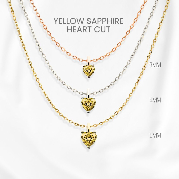 Collar con corazón de zafiro amarillo | Colgante de plata de ley de lujo