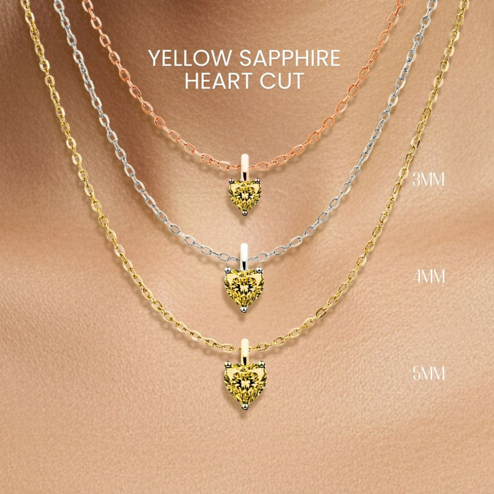 Collar con corazón de zafiro amarillo | Colgante de plata de ley de lujo