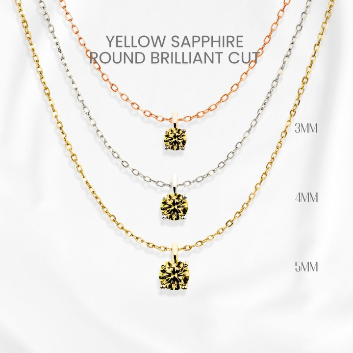 Collar de zafiro amarillo | Colgante redondo | Plata de ley y chapado en oro