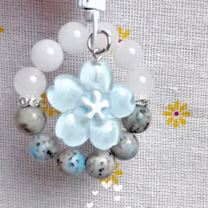 Lucky Stone Keychain with Charm - Flower and Bead Design