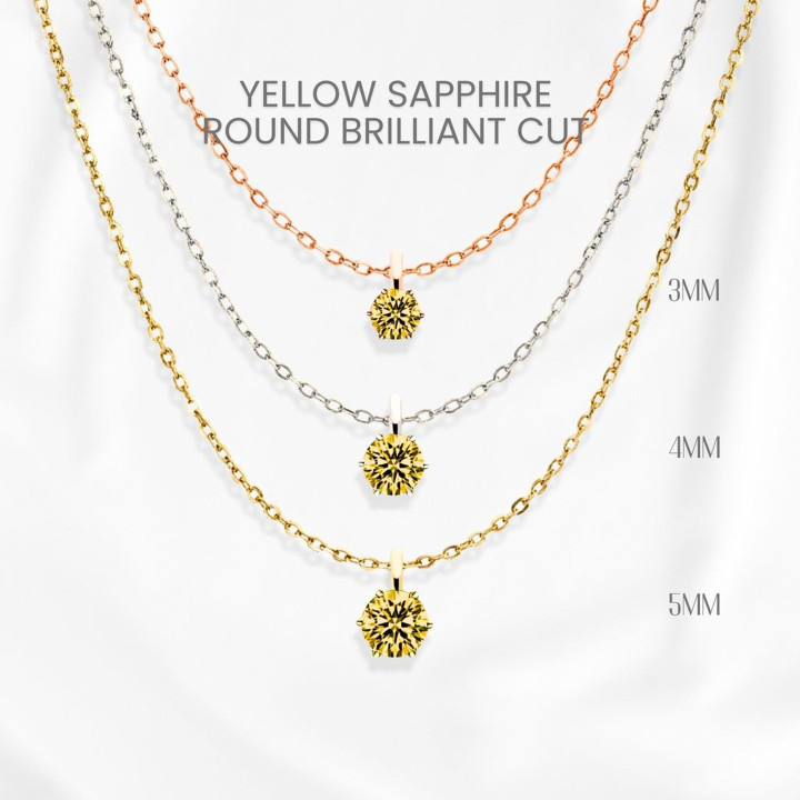 Collar de zafiro amarillo | Colgante redondo de lujo en plata de ley