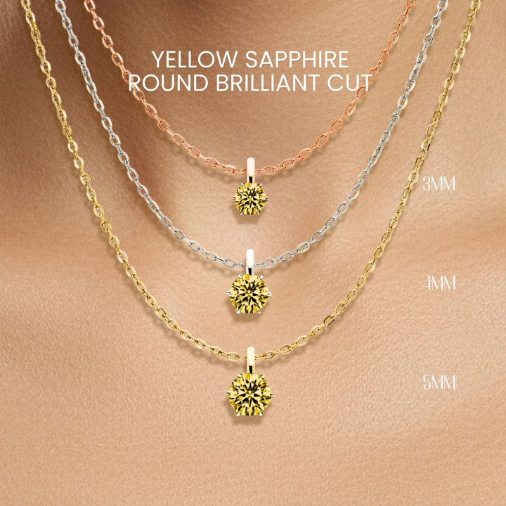 Collar de zafiro amarillo | Colgante redondo de lujo en plata de ley
