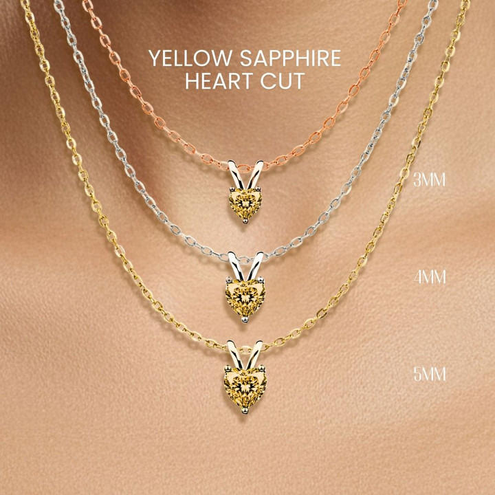 Collar con colgante de corazón de zafiro amarillo | Plata de ley y baño de oro