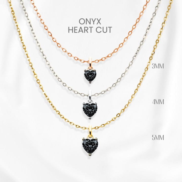 Collar con corazón de ónix negro | Minimalista, plata de ley y oro