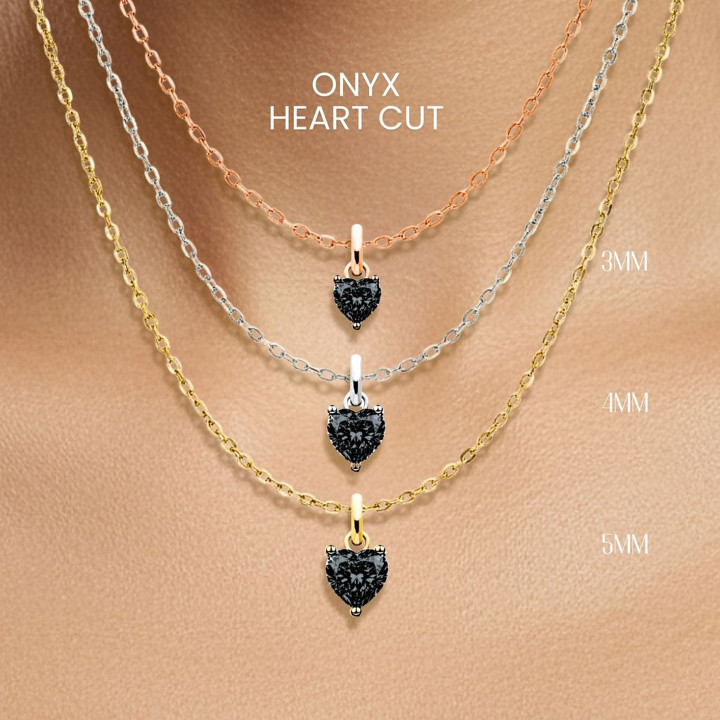 Collar con corazón de ónix negro | Minimalista, plata de ley y oro