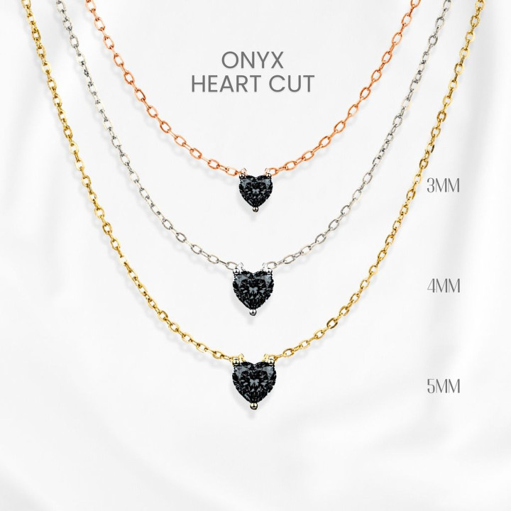 Collar con colgante de corazón de ónix negro en plata de ley (chapado en oro)