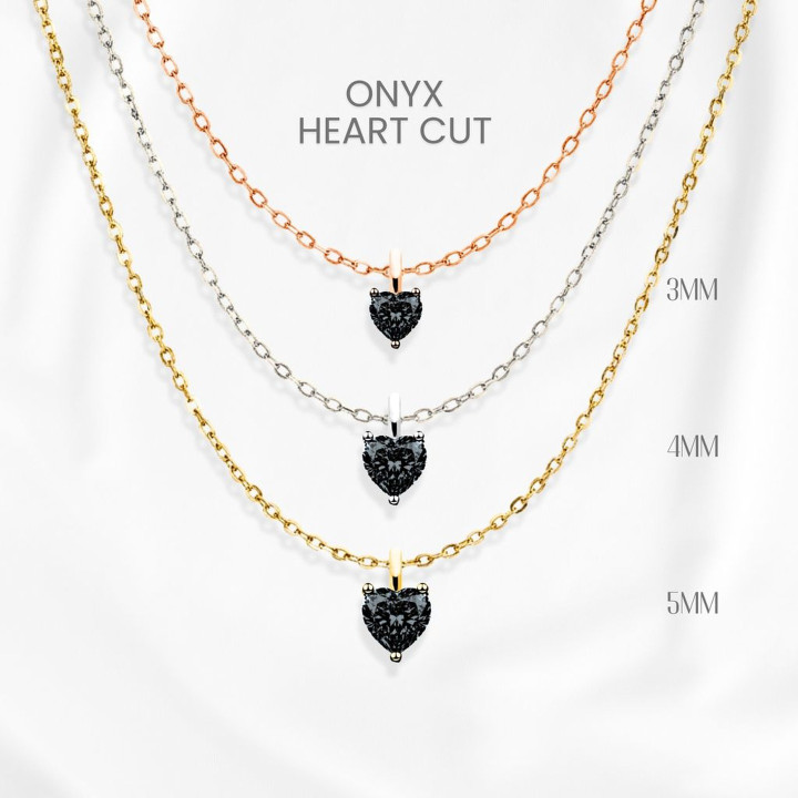 Collar con corazón de ónix negro | Plata de ley y baño de oro