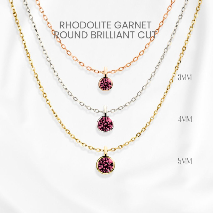 Collar de granate rodolita | Engaste de bisel, plata de ley