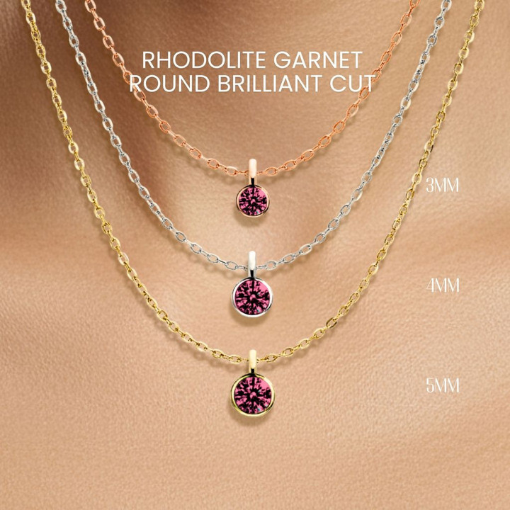 Collar de granate rodolita | Engaste de bisel, plata de ley