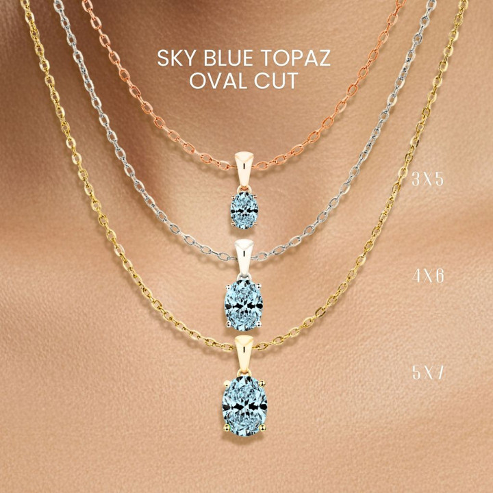 Collier en topaze bleu ciel | Pendentif en pierre précieuse de qualité supérieure | Bijouterie GEORGE