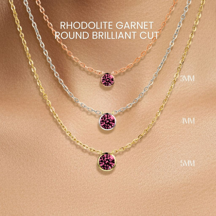 Collier en grenat rhodolite | Argent sterling, plaqué or et pendentif