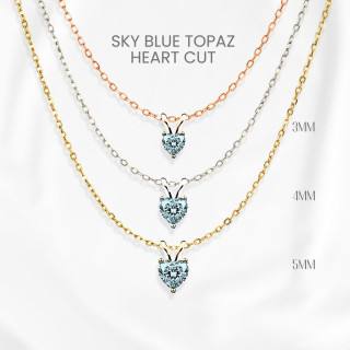 Sky Blue Topaz Heart Pendant Necklace - Sterling Silver, Gold Plated