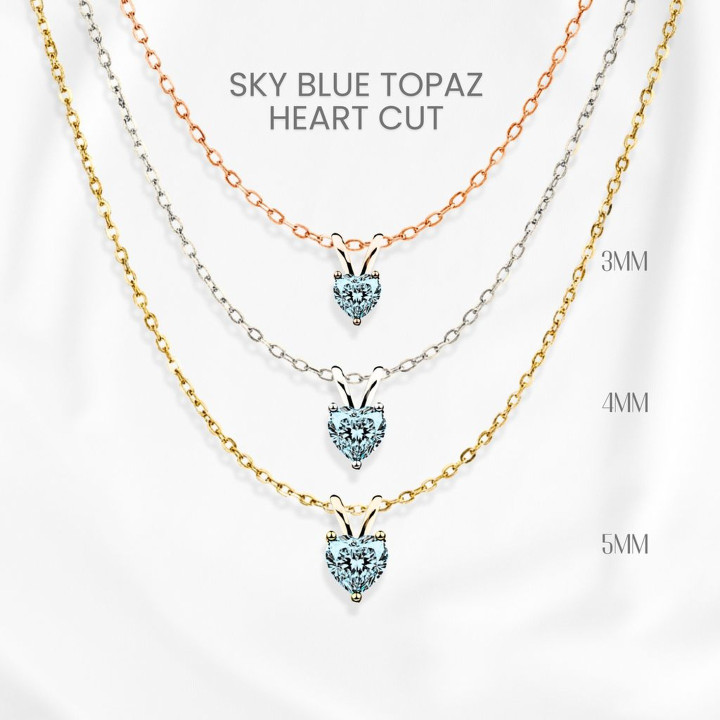Halskette mit herzförmigem Anhänger aus himmelblauem Topas – Sterlingsilber, vergoldet