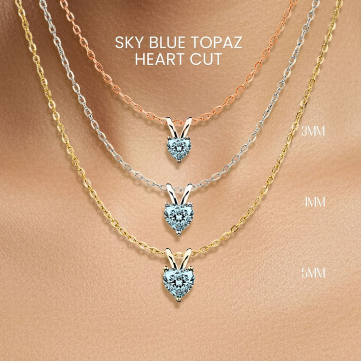 Halskette mit herzförmigem Anhänger aus himmelblauem Topas – Sterlingsilber, vergoldet