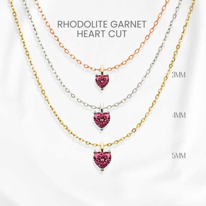 Collar con corazón de granate rodolita | Plata de ley de lujo