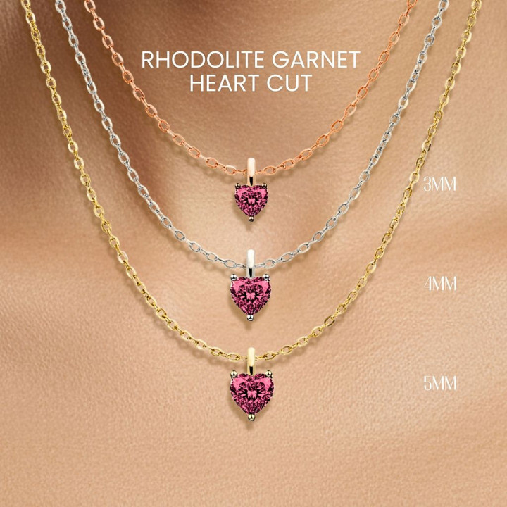 Collar con corazón de granate rodolita | Plata de ley de lujo