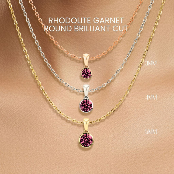 Elegante collar de granate rodolita | Plata de ley y baño de oro