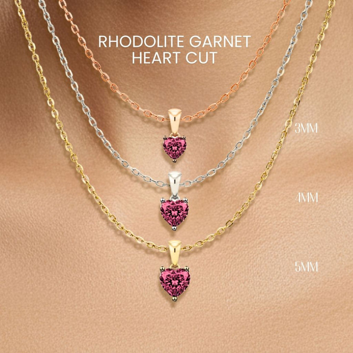 Elegante Herzkette aus Rhodolith-Granat | Sterlingsilber und vergoldet