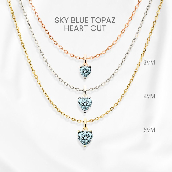 Collar con colgante de corazón de topacio azul cielo | Plata de ley y chapado en oro