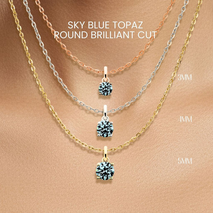 Collar de topacio azul cielo | Colgante minimalista en plata de ley