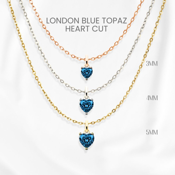 Collier Cœur en Topaze Bleue de Londres | Pendentif en Argent Sterling 925