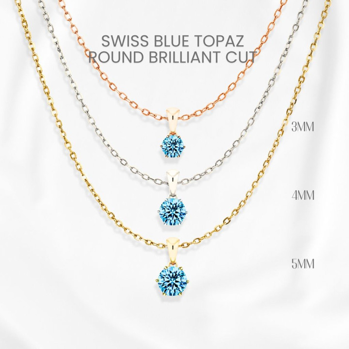 Collar de topacio azul suizo | Colgante de plata de ley y oro