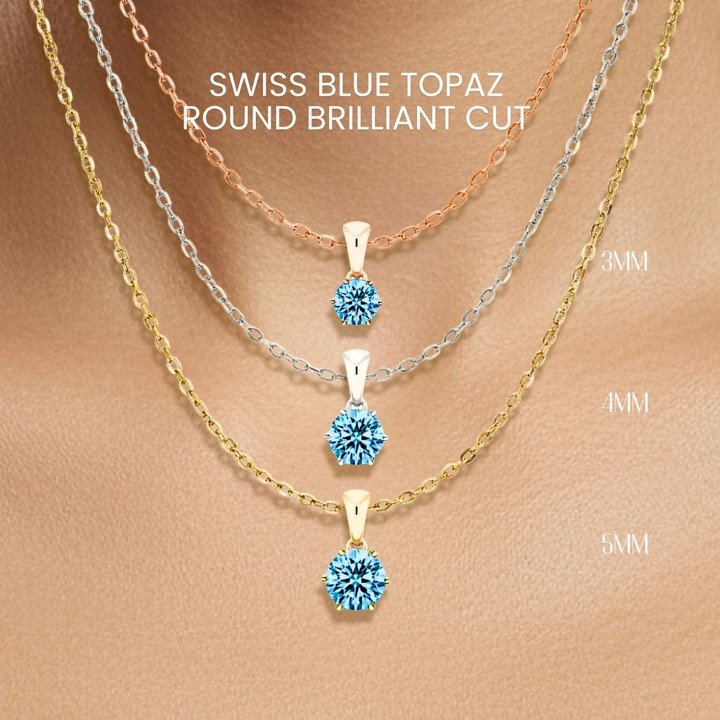Collar de topacio azul suizo | Colgante de plata de ley y oro