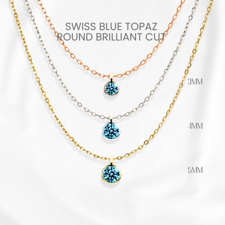 Schweizer Blautopas-Halskette | Anhänger aus Sterlingsilber und Gold