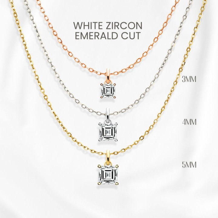 Collier en zircon blanc - Pendentif carré minimaliste en argent sterling