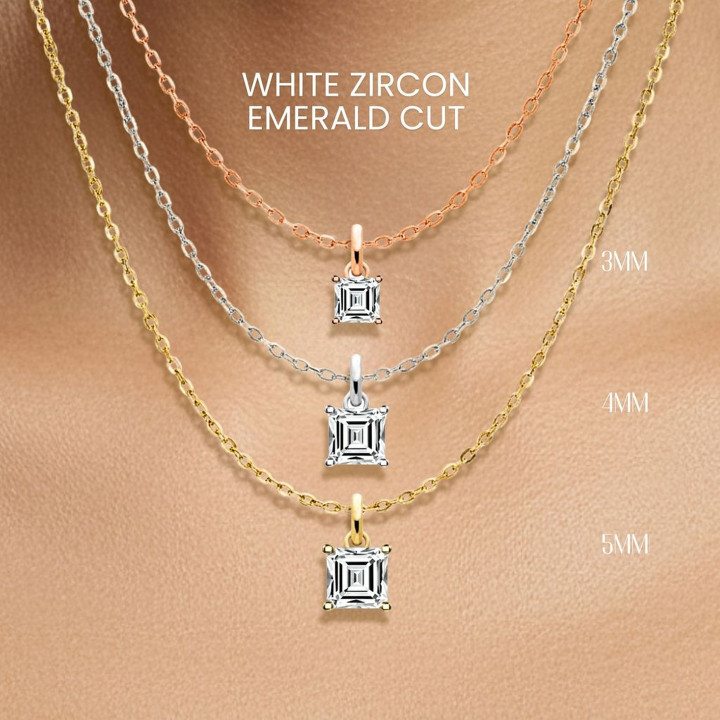 Collier en zircon blanc - Pendentif carré minimaliste en argent sterling