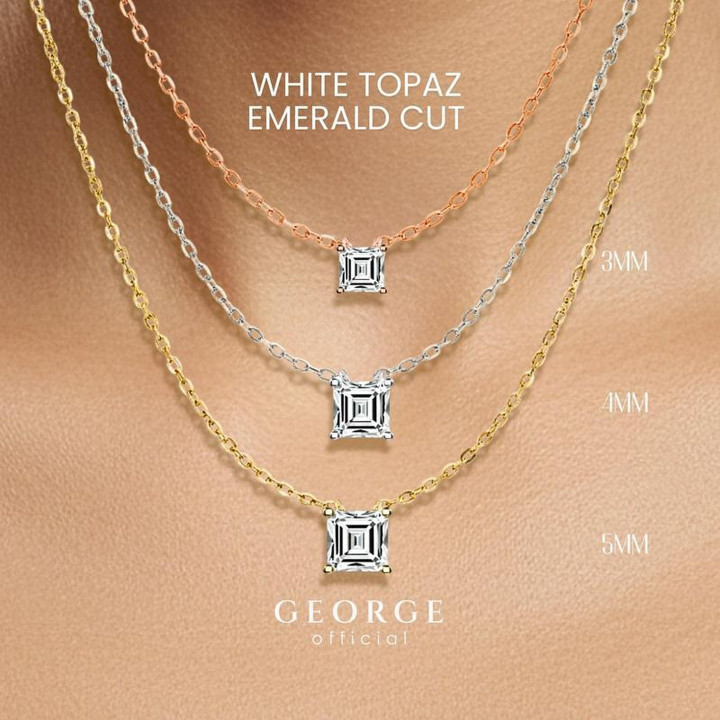 Collier en topaze blanche | Pendentif en argent sterling et plaqué or par GEORGE