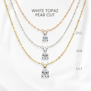 White Topaz Teardrop Necklace | Sterling Silver and Gold Plated