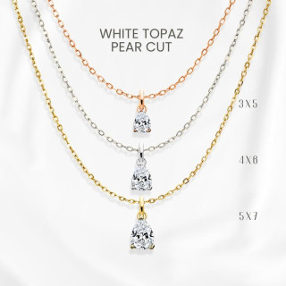 White Topaz Teardrop Necklace | Sterling Silver and Gold Plating