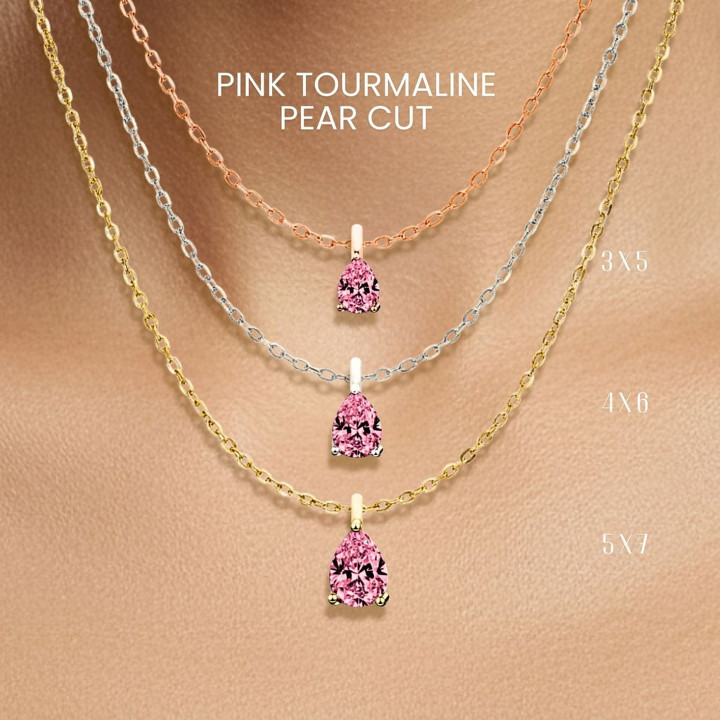 Collier en tourmaline rose en forme de larme | Argent sterling et plaqué or