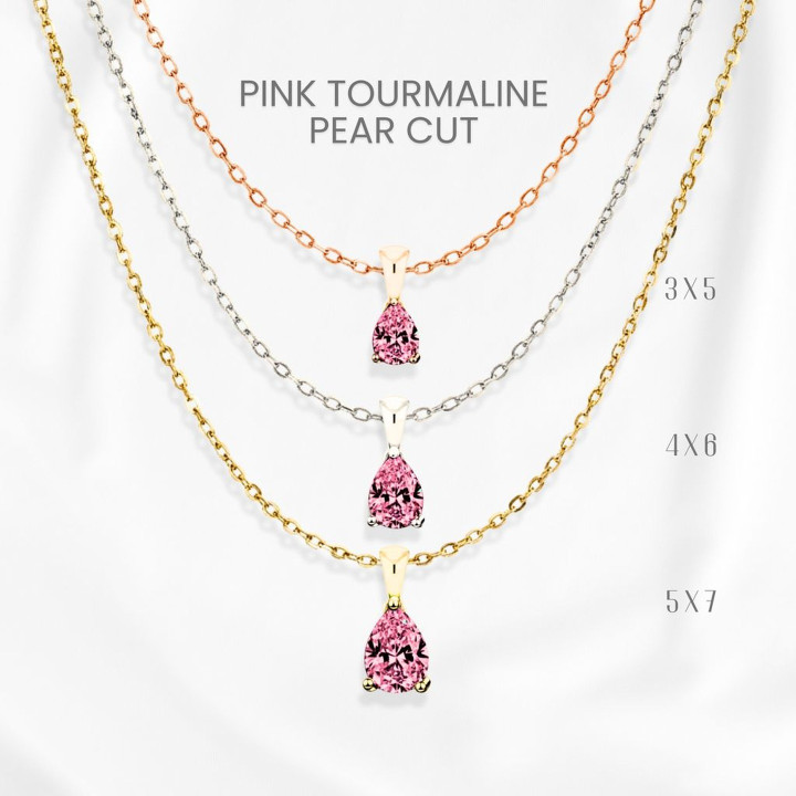 Collar con colgante de turmalina rosa en forma de lágrima | Plata de ley y baño de oro