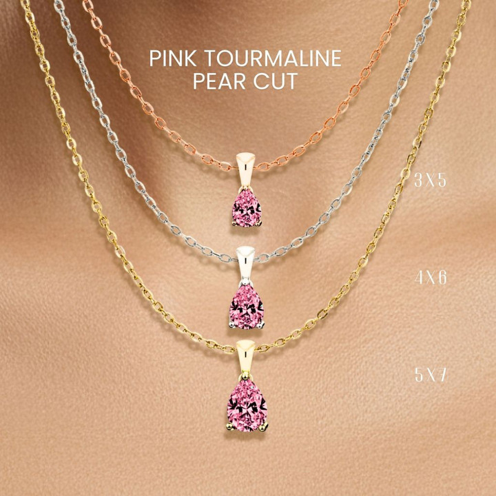 Collar con colgante de turmalina rosa en forma de lágrima | Plata de ley y baño de oro
