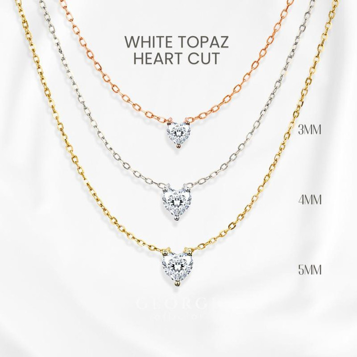 Collier Cœur en Topaze Blanche | Argent Sterling et Plaqué Or par GEORGE