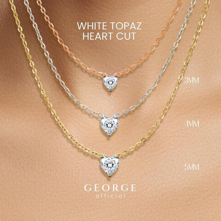 Collier Cœur en Topaze Blanche | Argent Sterling et Plaqué Or par GEORGE