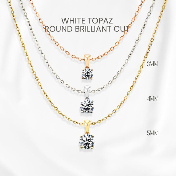 Collar de topacio blanco | Plata de ley y baño de oro de primera calidad