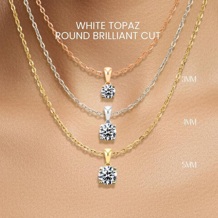 Collar de topacio blanco | Plata de ley y baño de oro de primera calidad