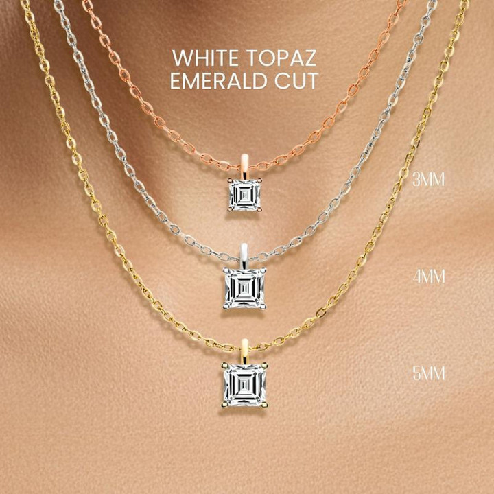 Collar de topacio blanco - Plata de ley, colgante de lujo tallado por GEORGE