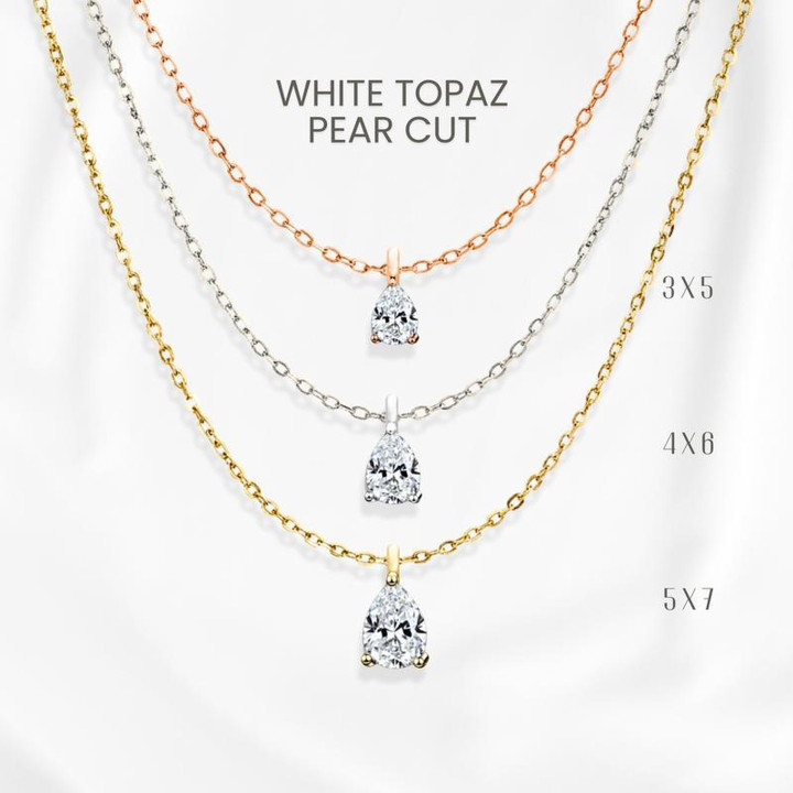 Collier en forme de larme avec topaze blanche | Argent sterling plaqué or